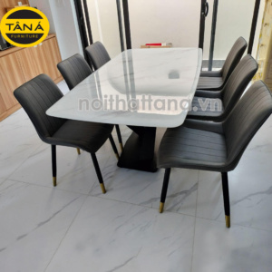 Bộ bàn ăn mặt đá 6 ghế chân sắt BA94