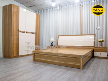 Combo Giường Tủ Gỗ Màu Vàng Ấm Áp Cho Gia Đình TA-1965
