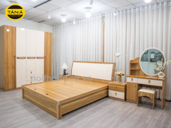 Combo Giường Tủ Gỗ Màu Vàng Ấm Áp Cho Gia Đình TA-1965