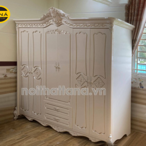 Tủ quần áo 6 cánh điểm tân cổ điển gỗ mdf nhập khẩu đài loan