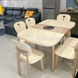 Bộ Bàn Ăn Mặt Đá 6 Ghế BA-APH7027 Gấp Gọn Có Bếp Từ