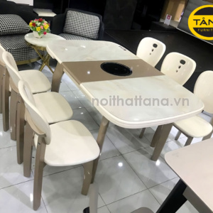 Bộ Bàn Ăn Mặt Đá 6 Ghế BA-APH7027 Gấp Gọn Có Bếp Từ