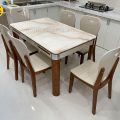 Bộ Bàn Ăn Mặt Đá Trắng Vân Mây BA-H8 6 Ghế Nhập Khẩu