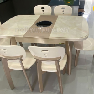 Bộ Bàn Ăn Mặt Đá 6 Ghế BA-APH7027 Gấp Gọn Có Bếp Từ