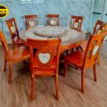Bộ Bàn Ăn Tròn Mặt Đá Xoay Gỗ Sồi 6 Ghế BA77