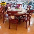 Bộ Bàn Ăn Tròn Mặt Đá Xoay Gỗ Sồi 6 Ghế BA77
