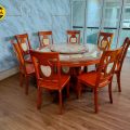 Bộ Bàn Ăn Tròn Mặt Đá Xoay Gỗ Sồi 6 Ghế BA77