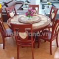 Bộ Bàn Ăn Tròn Mặt Đá Xoay Gỗ Sồi 6 Ghế BA77