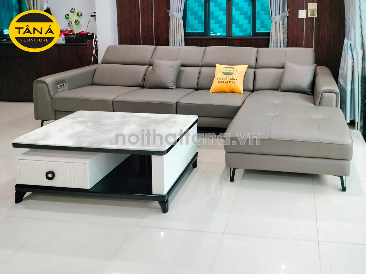 Mẫu ghế sofa da bò góc L nhập khẩu Malaysia