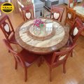 Bộ Bàn Ăn Tròn Mặt Đá Xoay Gỗ Sồi 6 Ghế BA77