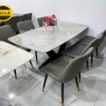 Bộ Bàn Ăn Mặt Đá Men 6 ghế BA92 Chân Sắt Tĩnh Điện Nhập Khẩu