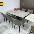 Bộ Bàn Ăn Mặt Đá Men 6 ghế BA92 Chân Sắt Tĩnh Điện Nhập Khẩu