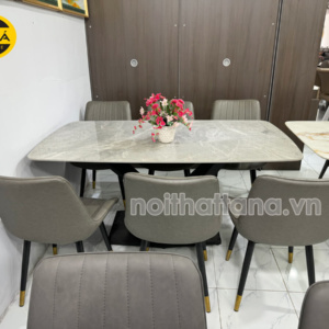 Bộ Bàn Ăn Mặt Đá Men 6 ghế BA92 Chân Sắt Tĩnh Điện Nhập Khẩu