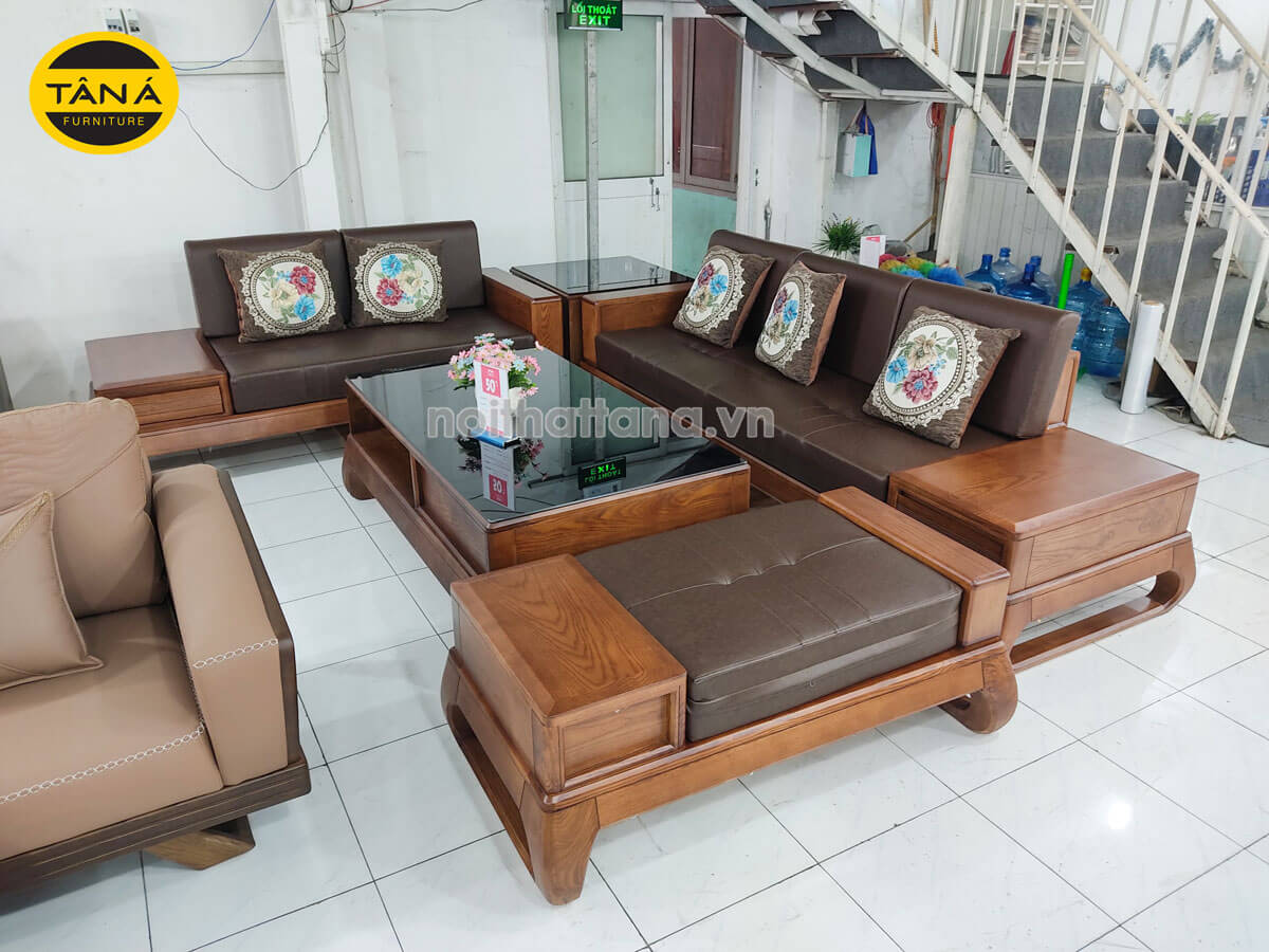 Sofa Băng Gỗ Sồi Nga Bọc Da Hàn Quốc TA-G02