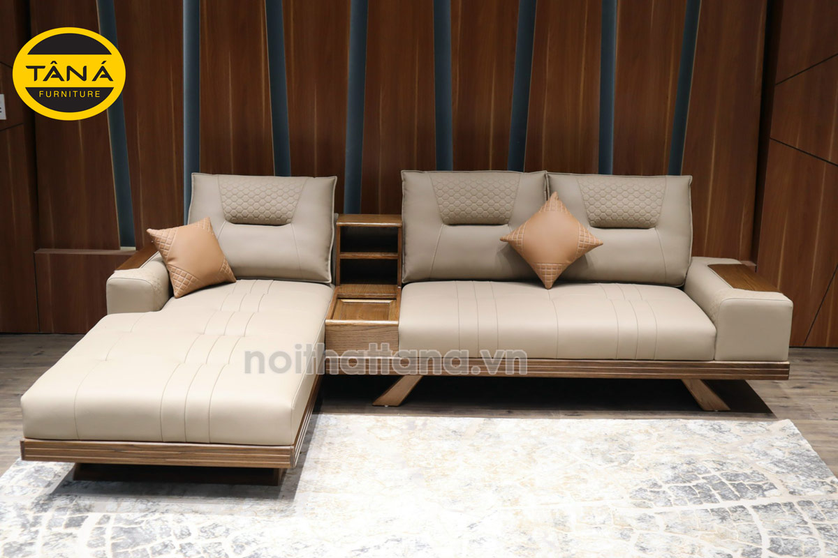 Sofa Gỗ Sồi Bọc Da Góc L Đẹp TA-882B-12