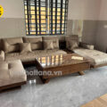 Sofa Gỗ Sồi Góc L Đẹp TA-882A-12 Bọc Da Cao Cấp Chống Trầy Xước, Lau Được Mực
