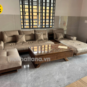 Sofa Gỗ Sồi Góc L Đẹp TA-882A-12 Bọc Da Cao Cấp Chống Trầy Xước, Lau Được Mực