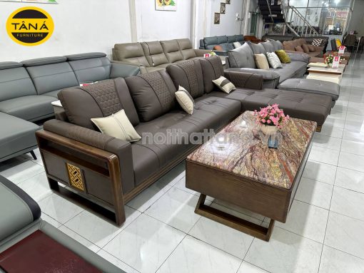 Sofa Gỗ Sồi Bọc Da Góc L Hiện Đại TA-883A-37-1