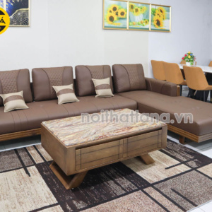 Sofa Gỗ Sồi Góc L Hiện Đại TA-883A-37-1 Bọc Da Cao Cấp Chống Trầy Xước, Lau Được Mực