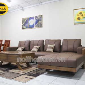 Sofa Gỗ Sồi Góc L Hiện Đại TA-883A-37-1 Bọc Da Cao Cấp Chống Trầy Xước, Lau Được Mực