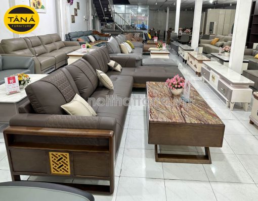 Sofa Gỗ Sồi Bọc Da Góc L Hiện Đại TA-883A-37-1