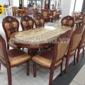 Bộ Bàn Ăn 2m2 mặt đá Oval Tân Cổ Điển 8 Ghế Gỗ Sồi Cao Cấp nhập khẩu đài loan BA74