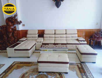 Sofa Góc L Khung Gỗ Đệm Bọc Da Thư Giãn Êm Ái N104