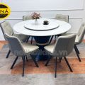 Bộ Bàn Ăn Tròn Mặt Đá Ceramic 6 Ghế Cao Cấp Nhập Khẩu BA141