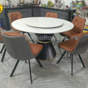 Bộ Bàn Ăn Tròn Mặt Đá Ceramic 6 Ghế Cao Cấp Nhập Khẩu BA141