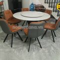 Bộ Bàn Ăn Tròn Mặt Đá Ceramic 6 Ghế Cao Cấp Nhập Khẩu BA141