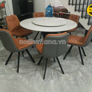 Bộ Bàn Ăn Tròn Mặt Đá Ceramic 6 Ghế Cao Cấp Nhập Khẩu BA141
