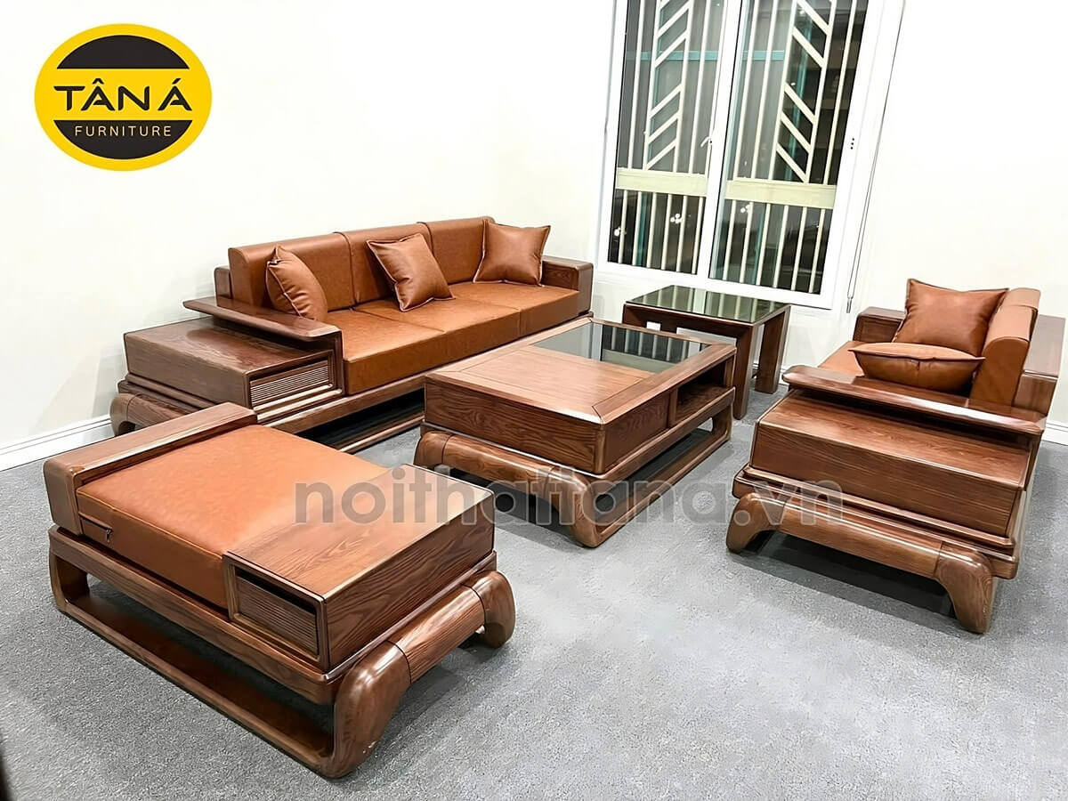 mẫu ghế sofa gỗ bọc da cao cấp