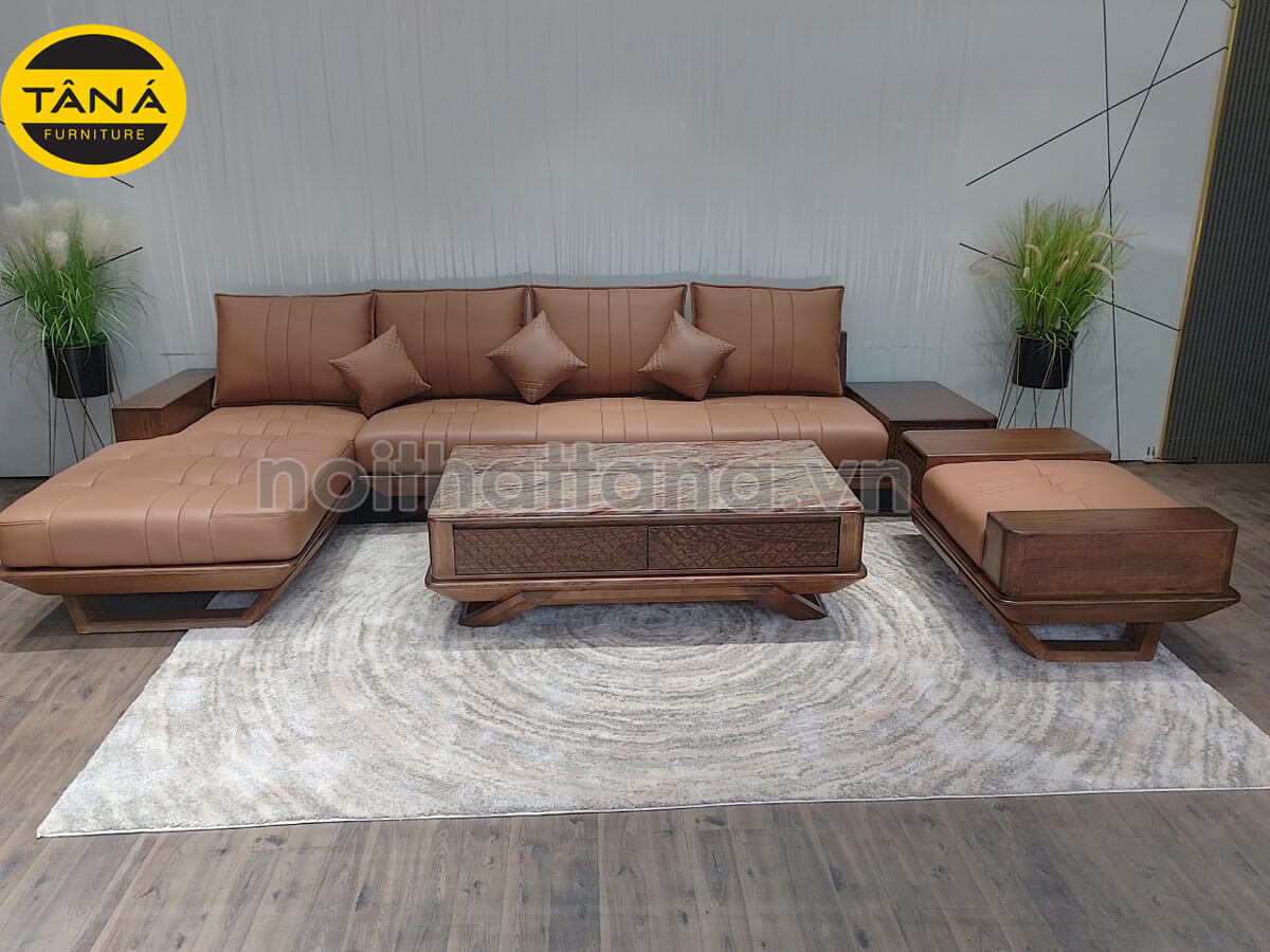 Sofa Gỗ Sồi Bọc Da Góc L Đẹp TA-888A