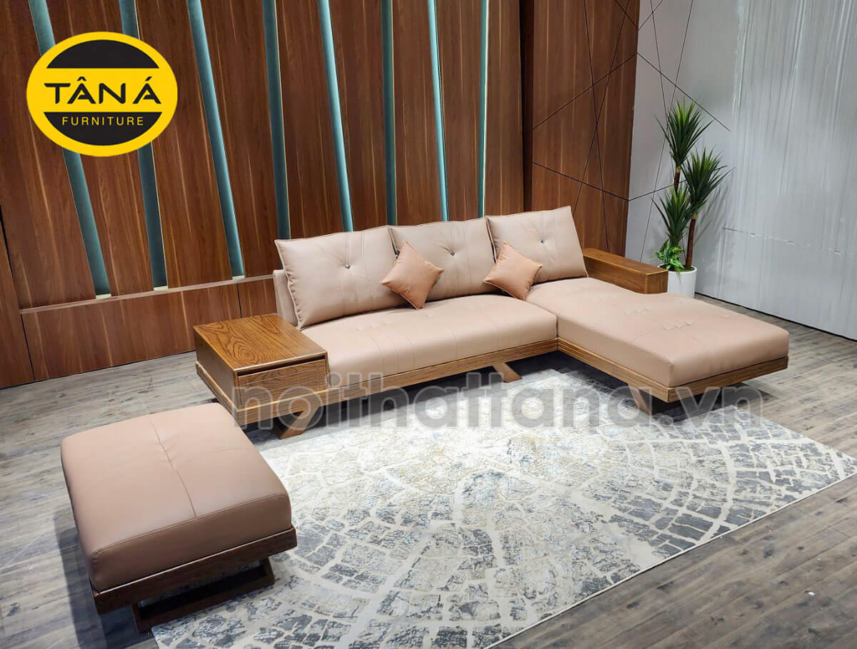 Sofa Gỗ Sồi Nhập Khẩu Nga Bọc Da Hàn Quốc Góc L TA-881A-22-1