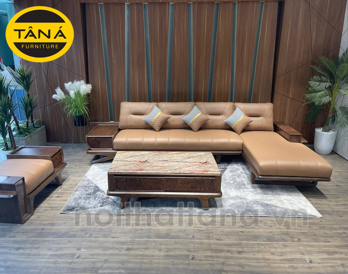 Sofa Gỗ Sồi Bọc Da Góc L Hiện Đại TA-887A