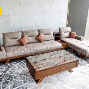 Sofa Gỗ Sồi Bọc Da Góc L Đẹp TA-882A-12