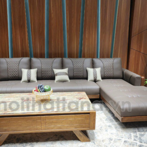 Sofa Gỗ Sồi Bọc Da Góc L Hiện Đại TA-883A-37-1