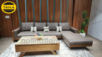 Sofa Gỗ Sồi Bọc Da Góc L Hiện Đại TA-883A-37-1