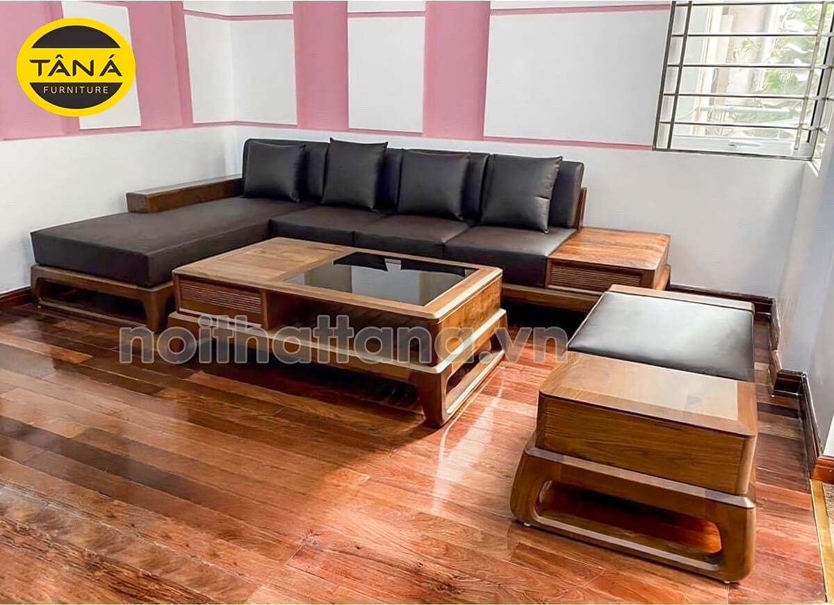 Sofa gỗ sồi Nga góc L hiện đại
