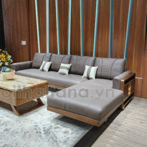 Sofa Gỗ Sồi Bọc Da Góc L Hiện Đại TA-883A-37-1