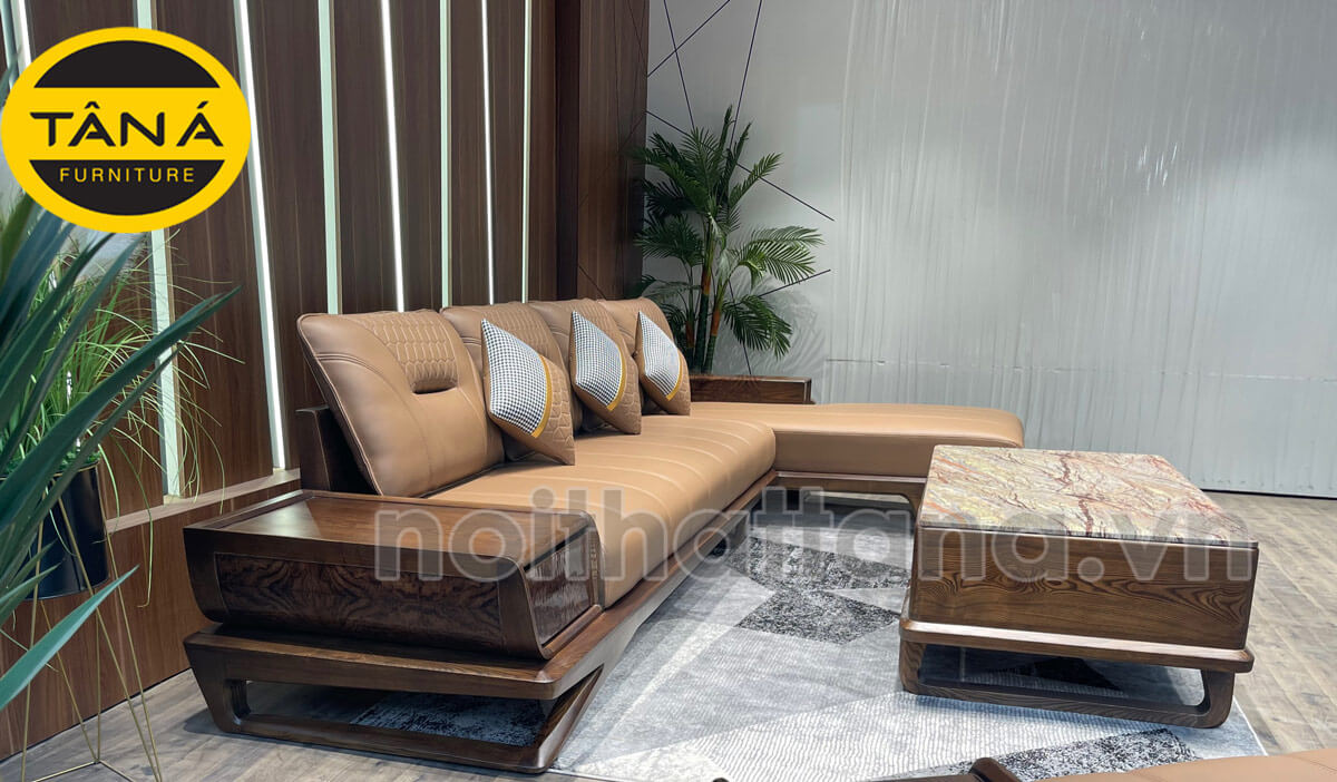 Sofa Gỗ Sồi Bọc Da Góc L Hiện Đại TA-887A