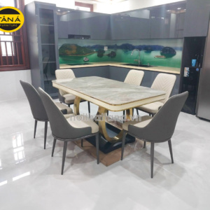 Bộ Bàn Ăn Mặt Đá Ceramic 6 Ghế Hiện Đại Nhập Khẩu BA142