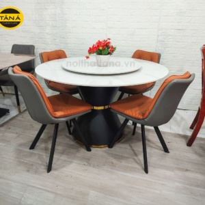 Bộ Bàn Ăn Tròn Mặt Đá Ceramic 6 Ghế Cao Cấp Nhập Khẩu BA141