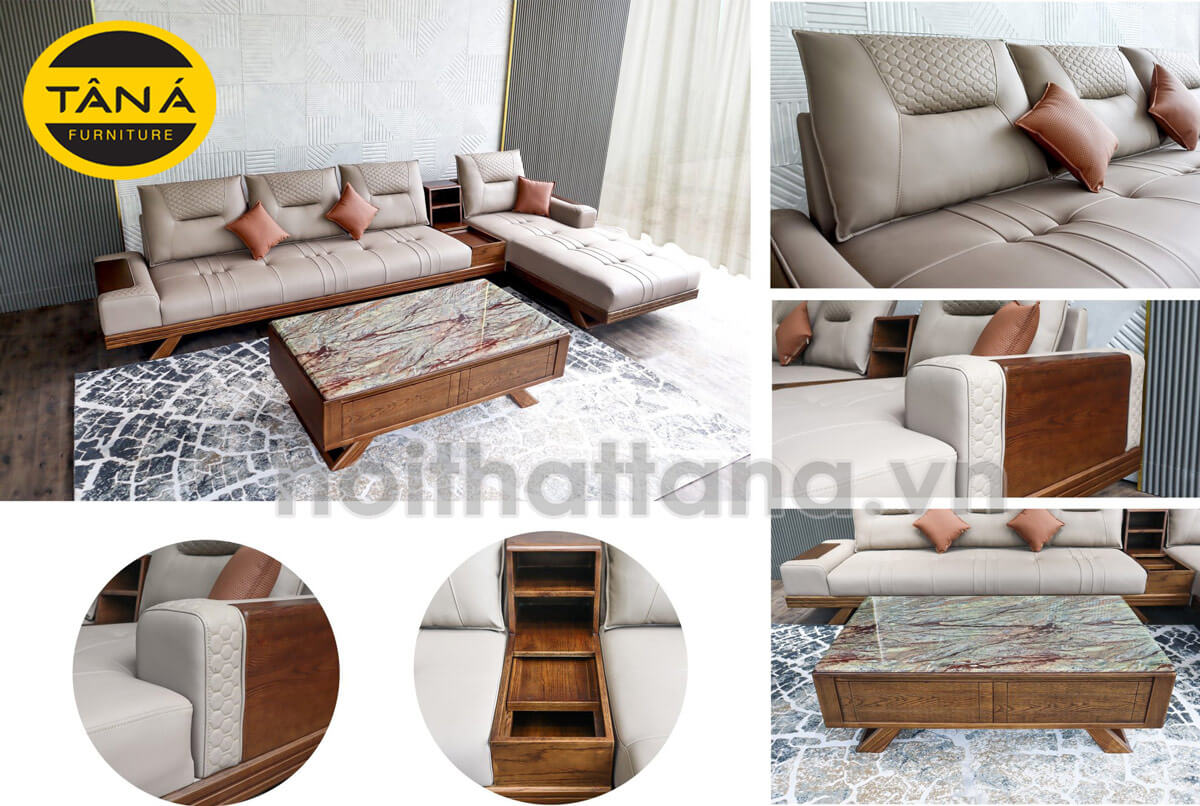 Sofa Gỗ Sồi Bọc Da Góc L Đẹp TA-882A-12