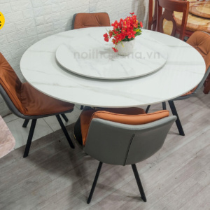 Bộ Bàn Ăn Tròn Mặt Đá Ceramic 6 Ghế Cao Cấp Nhập Khẩu BA141