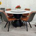 Bộ Bàn Ăn Tròn Mặt Đá Ceramic 6 Ghế Cao Cấp Nhập Khẩu BA141