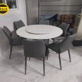Bộ Bàn Ăn Tròn Mặt Đá Ceramic Có Mâm Xoay 6 Ghế Nhập Khẩu BA184