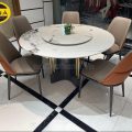 Bộ Bàn Ăn Mặt Đá Tròn Có Mâm Xoay 6 Ghế Nhập Khẩu BA177