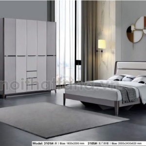 Combo Giường Tủ Cao Cấp Gỗ MDF Viền Xám Tinh Tế TA-3101-2