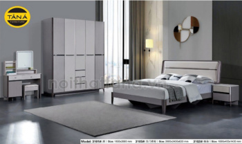 Combo Giường Tủ Cao Cấp Gỗ MDF Viền Xám Tinh Tế TA-3101-2